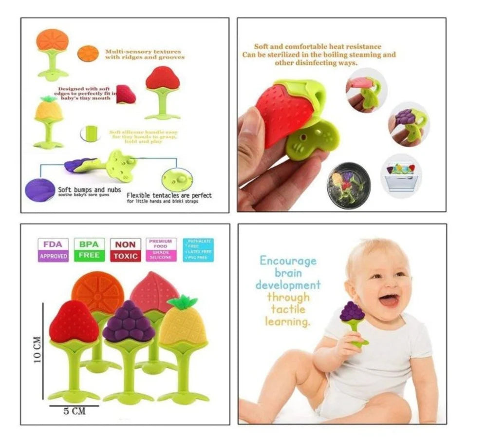 Silicone Fruit Shape Baby Teether Set (4 PCS)